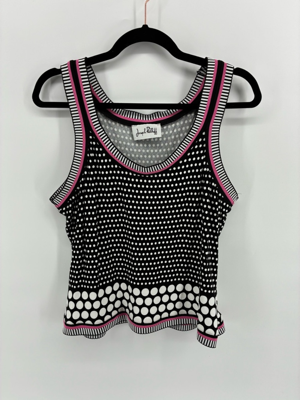 Joseph Ribkoff Black & White Polka Dot Tank Top 3/4 Sleeve Blazer with Pink Trim - Picture 10 of 14